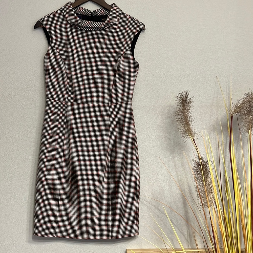 Brooks Brothers Midi Sheath Dress in Black & Red Pattern with Cowl Neck